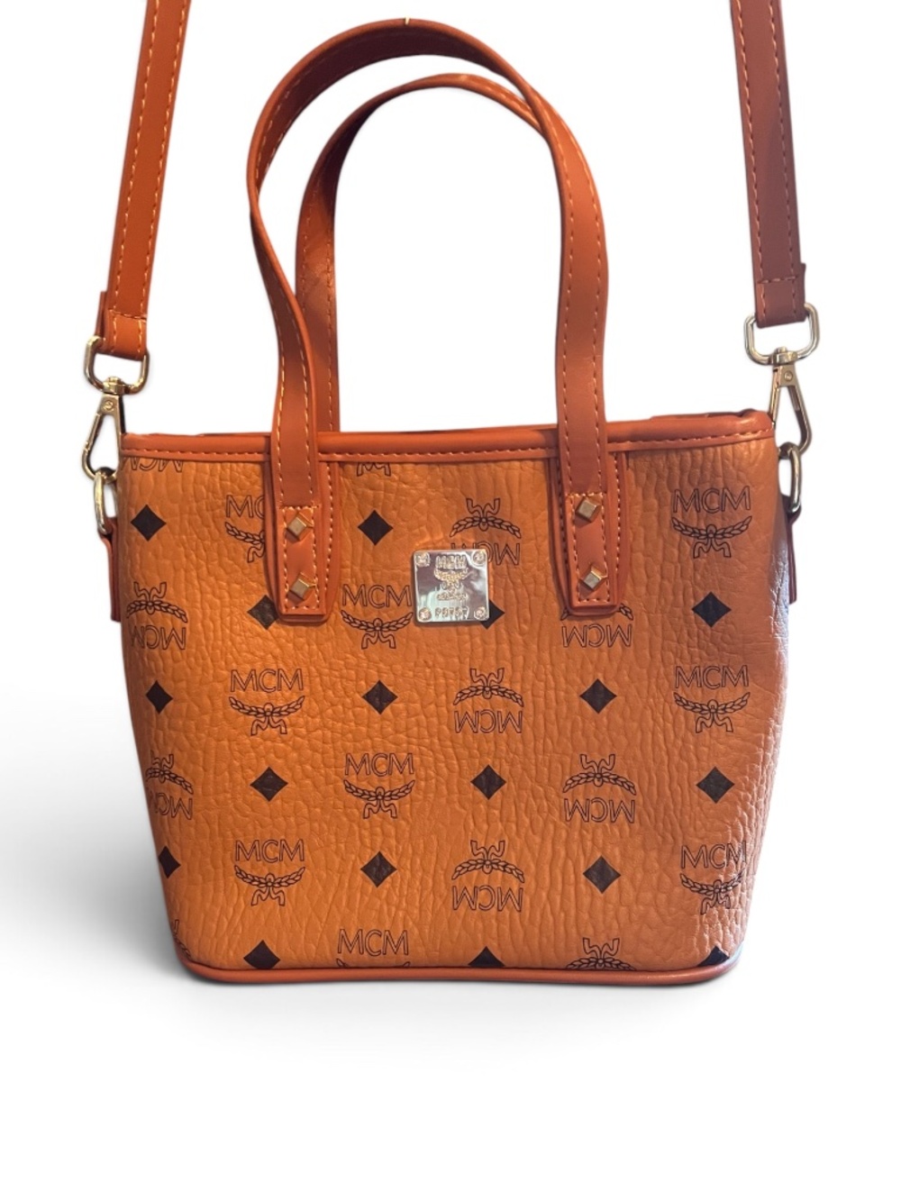 MCM Anya Cognac Visetos Mini Tote Crossbody Bag - Picture 2 of 16